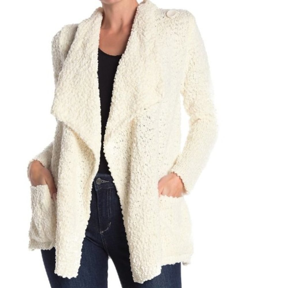 Bobeau Boucle Popcorn Draped Button Cardigan